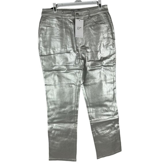 Metallic Silver Pants By Blue B. Collection Size L Cotton/Spandex Blend - Picture 1 of 6